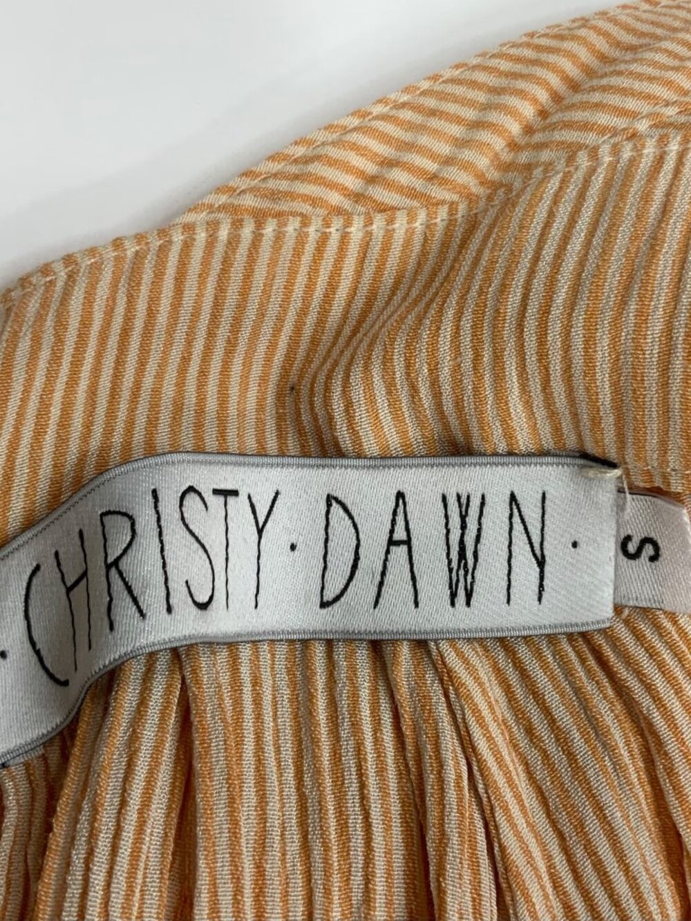 Christy Dawn Arrow Dress S Orange Striped Halter Midi Pockets - Picture 8 of 16
